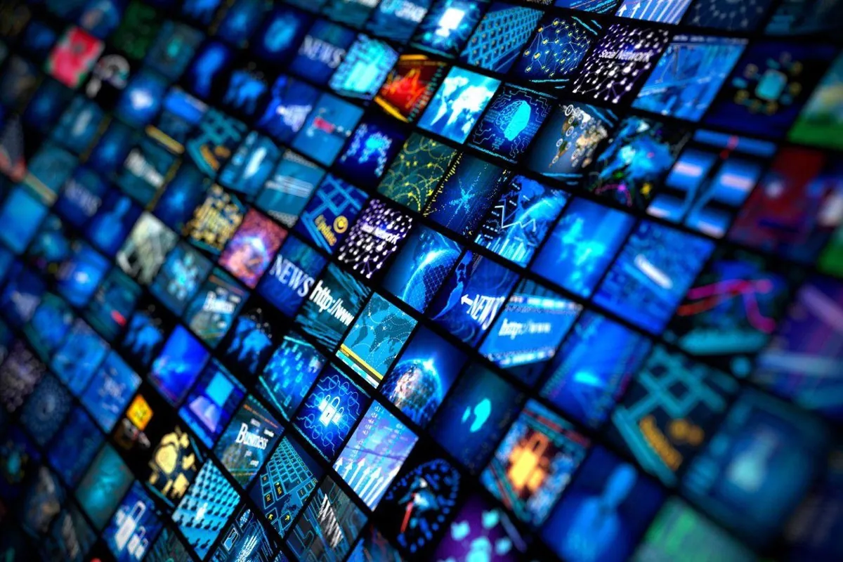 Wall of colourful television screens